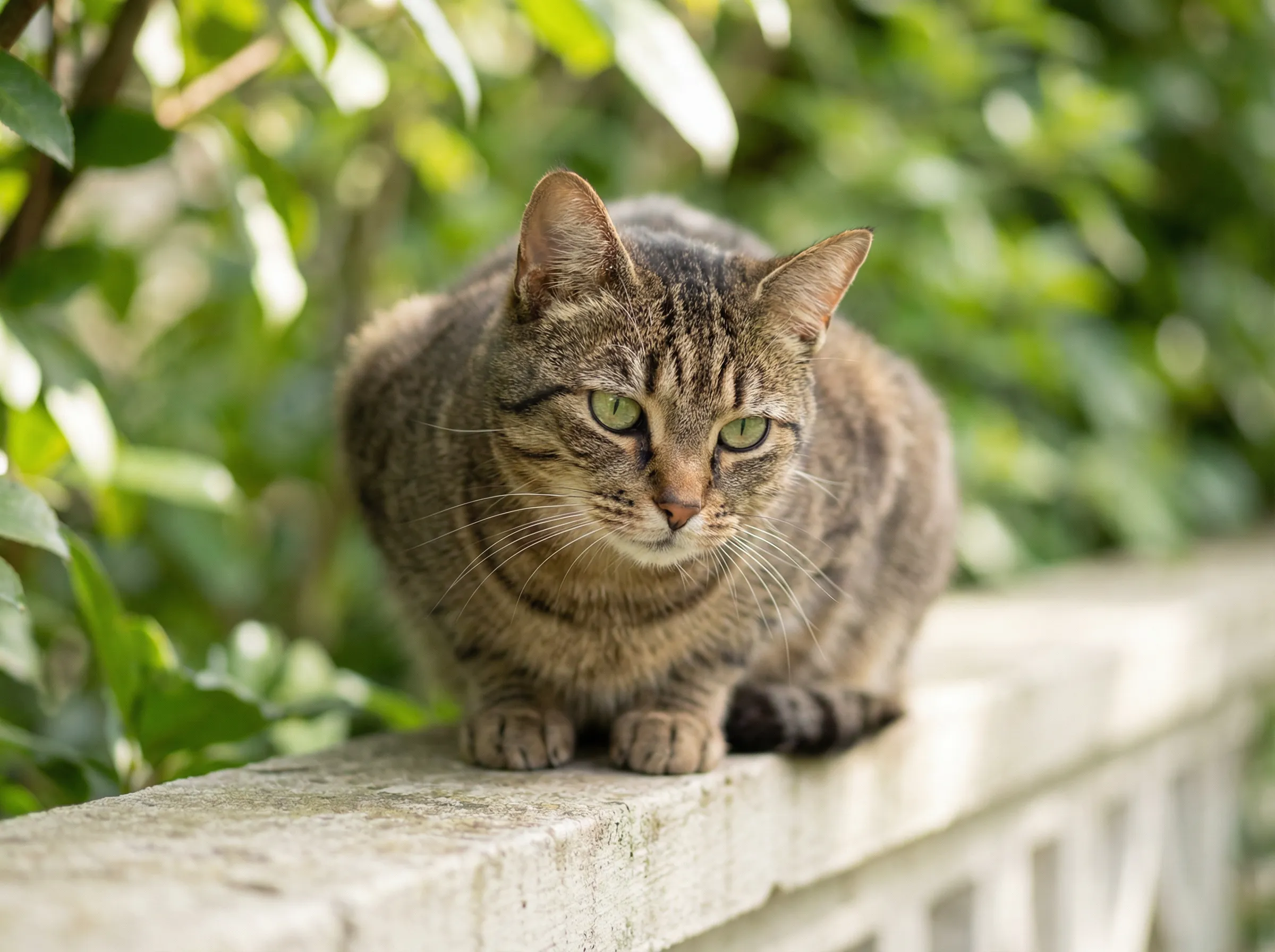 Katze auf Gartenmauer - jeder Garten ist einzigartig