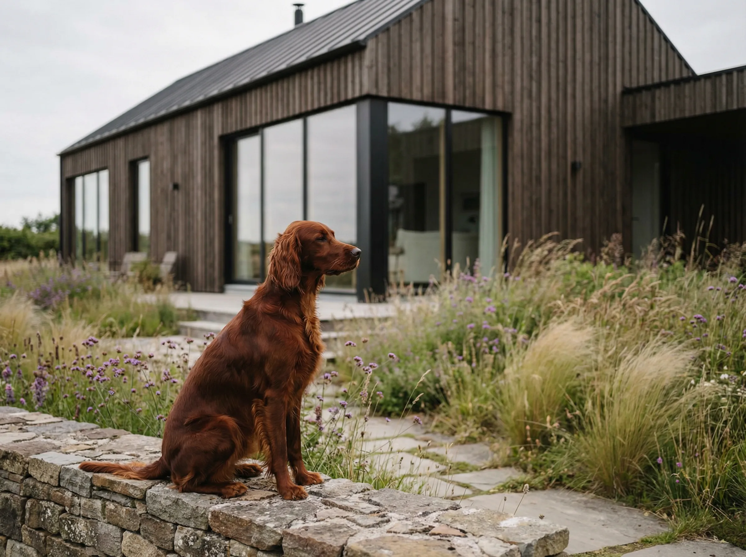 Irish Setter im Garten - echtes Gartenleben