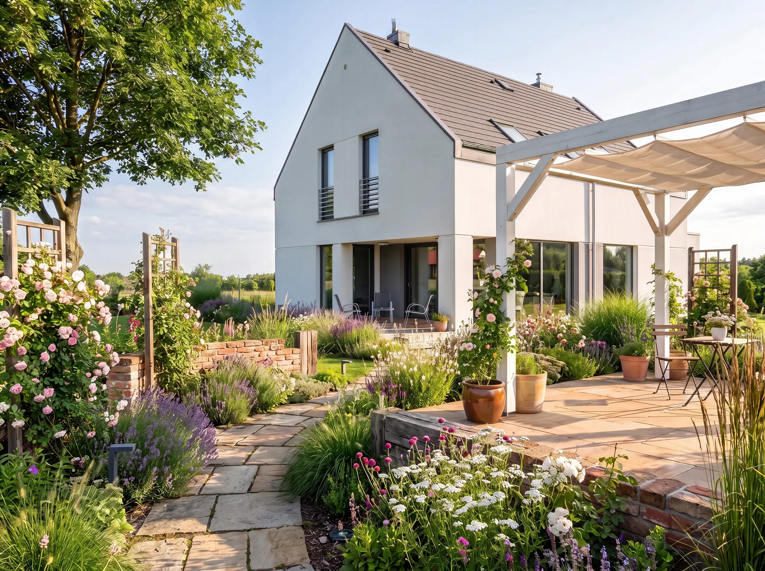 Photorealistic visualization of the garden in a cottage style
